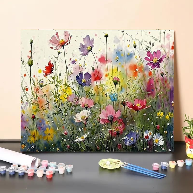 MaiMMaledy Paint by Numbers Kit for Adults Beginners 8Wx12L inch Canvas Pictures with Framed Drawing Painting Works with Wooden Triangle Easel Acrylic Pigment Flower - Image 4
