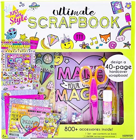 Just My Style Ultimate Scrapbook, Personalize and Decorate A 40-Page DIY Scrapbook, Great for Travel, Road Trips & On-The-Go, Memory Keeper Scrap Book for Kids & Tween Ages 6, 7, 8, 9,Beige by JustMyStyle
