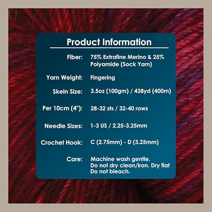 KnitPro Symfonie Hand Dyed Yarn | Extra Fine Merino Wool & Polyamide Blend for Knitting & Crocheting, Fingering Weight, Oeko-TEX Certified 400m, 100g Skein | Terra Variegated Valentine
