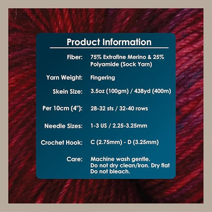 KnitPro Symfonie Hand Dyed Yarn | Extra Fine Merino Wool & Polyamide Blend for Knitting & Crocheting, Fingering Weight, Oeko-TEX Certified 400m, 100g Skein | Terra Variegated Valentine