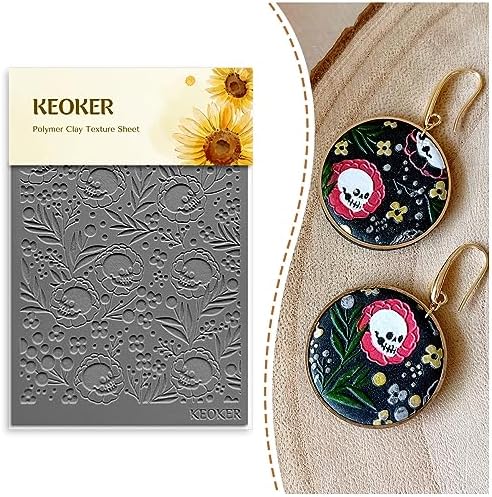 Keoker Texture Sheets for Polymer Clay, Clay Texture Mat for Making Earrings Jewerly, Halloween Polymer Clay Earrings Tools (No.3) by Keoker