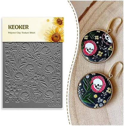 Keoker Texture Sheets for Polymer Clay, Clay Texture Mat for Making Earrings Jewerly, Halloween Polymer Clay Earrings Tools (No.3) by Keoker