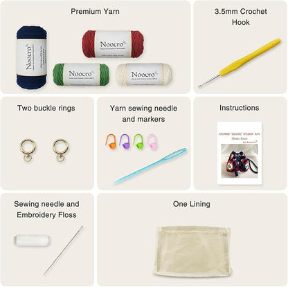 Noocro Crochet Kit Granny Square Shumai Bag, Purse, Complete DIY Kit, Detailed Instructions, Video Tutorials, for Beginners or Intermediate and Advanced Crocheters (Roma Rose)