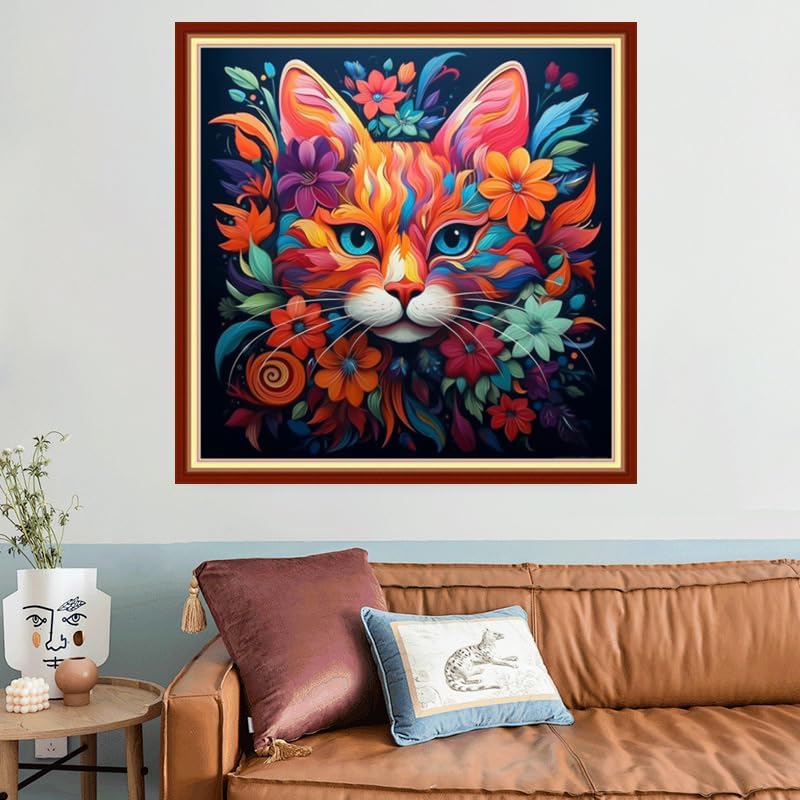 Joyhoor Stamped Cross Stitch Kits for Beginners, Needlepoint Kits for Adults, 11CT Counted Embroidery Kits-Magic Cat 18x18 inchs - Image 2