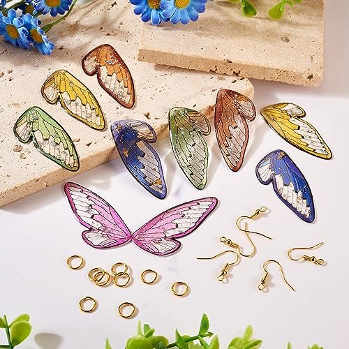 FASHEWELRY 10Pcs Resin Butterfly Wing Charms Rainbow Insects Wing Charms 5 Colors Animal Feather Pendants with Jump Rings Earring Hooks for Crafts Jewelry Making - Image 7