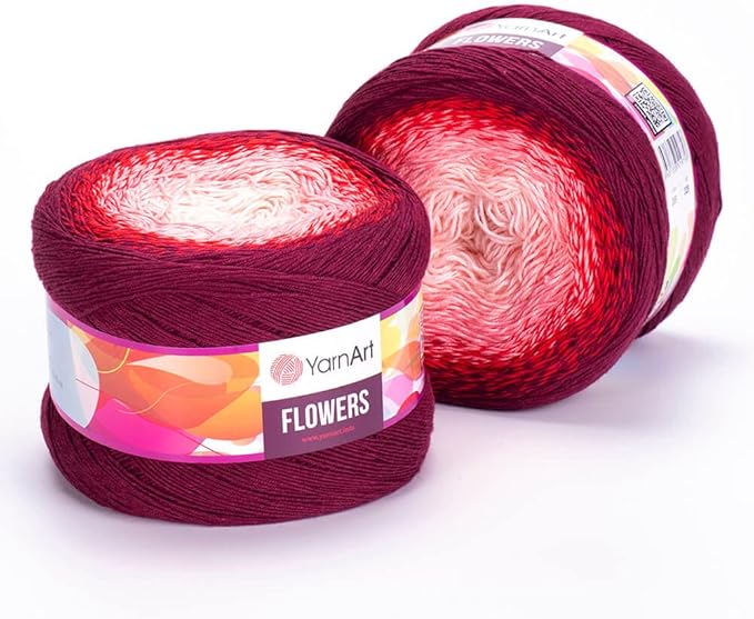 2 Skein/Pack Yarnart Flowers Gradient Yarn, Each Ball 8.8 Oz (250gr) / 1094 Yards (1000m), 55% Cotton 45% Acrylic, Superfine Fingering Weight for Knitting and Crochet, 269 - Red Pink