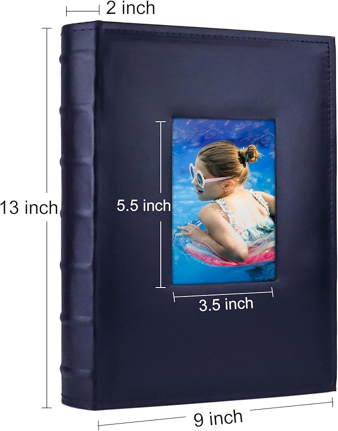 Vienrose Photo Album 4x6 300 Photos with Memo Area Leather Cover Large Capacity Slip-in Pictures Book for Wedding Baby Vacation, Blue