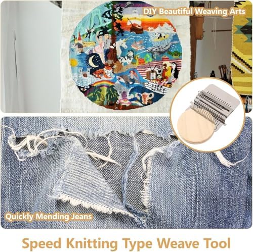 2PCS Darning Patch Maker, Darning Loom Kits, Knit Patch Crochet Kit Portable 2.0 Kit Weaving Knitting Kit for Beginners (14Hooks) Tool Set for Beginners - Image 5