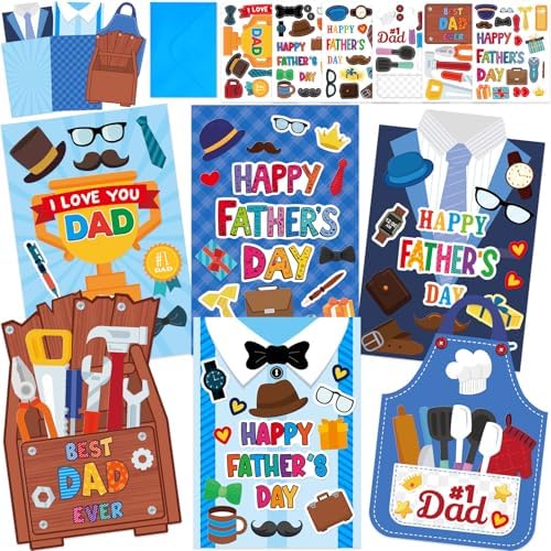 ceiba tree Father's Day Card Making Kits for Kids Happy Father's Day DIY Crafts Cards with Envelopes and Stickers 18Pcs Make Your Own Handmade Crafts Cards for Classroom School Activities by ceibatree