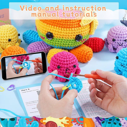 Huacan Octopus Crochet Kit for Beginners, Crochet Kit for Adults Beginner, Octopus Complete Crochet Animals Starter Kit with Step-by-Step Video Tutorials, Easy Knitting Kit Cat Crafts Gifts - Image 3