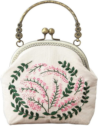Embroidery Beginner Kits for Adults, DIY Wallet/Purse/Handbag with Pattern & Instructions, Included Embroidery Cloth Bag/Chain/Craft Stamped/Hoops Threads