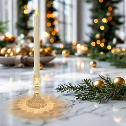 Flameless Taper Candles with Diamond Base Light - Hexagon Glass Holder, Remote Timer & Dimmer 2AA Battery Operated 500+ Hours for Thanksgiving/Xmas Decor, Wedding Centerpiece (Ivory, 2 Pack)