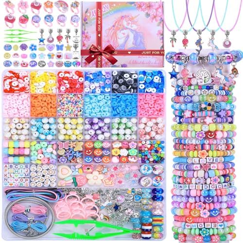 AIPRIDY 3200 Pieces Girls Toys Bracelet Making Kit, Unicorn/Mermaid Clay Beads Jewelry Activity Kit, DIY Crafts Birthday Christmas Gifts for Girls Ages 5 6 7 8 9 10 11 12 Years Old (Light Pink) by AIPRIDY