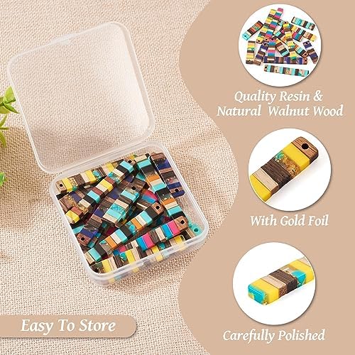 FASHEWELRY 24Pcs Resin Wood Earring Charms Rectangle Wooden Earring Blanks Long Wooden Earring Findings Vintage Colorful Boho Charms for Jewelry Making - Image 5