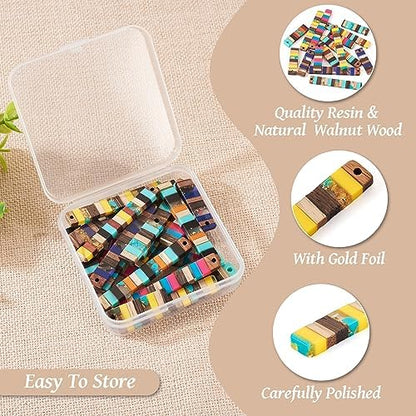 FASHEWELRY 24Pcs Resin Wood Earring Charms Rectangle Wooden Earring Blanks Long Wooden Earring Findings Vintage Colorful Boho Charms for Jewelry Making - Image 5