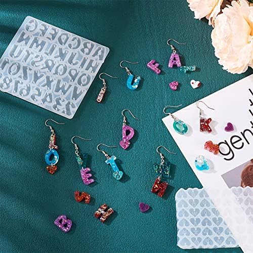 KISSITTY Letter Number Earring Silicone Molds Alphabet Number Heart Pendant Resin Casting Molds Earring Making Kit for Adults UV Resin Jewelry Crafts Arts Key Chains Necklaces - Image 3
