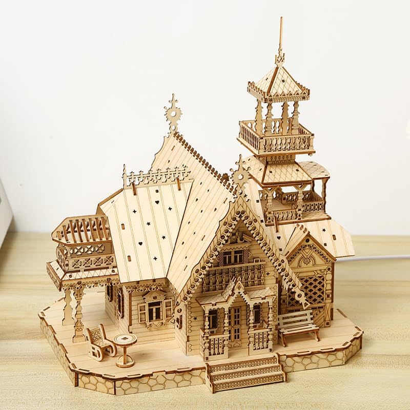 3D Wooden Puzzles for Adults 267pcs Vintage LED Light Villa DIY Wooden Assembly Kit for Teens Home Decor - Image 2