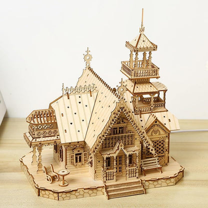 3D Wooden Puzzles for Adults 267pcs Vintage LED Light Villa DIY Wooden Assembly Kit for Teens Home Decor - Image 2