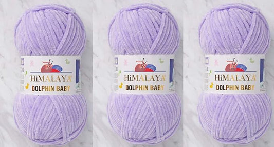3 Skein/Pack Himalaya Dolphin Baby Chenille Yarn, Each Ball 100 gr (3.5 oz), 120 m (132 Yards), 100% Polyester, Super Bulky Baby Blanket Velvet Amigurumi Yarn, 80305 - Lavender