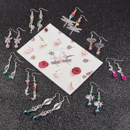 SUNNYCLUE 1 Box DIY 10 Pairs Starfish Mermaid Dragonfly Dangle Earring Making Kit Jewelry Making Supplies Beading Starter Kits for Beginner Adults Fish Hook Silver, Instruction - Image 5