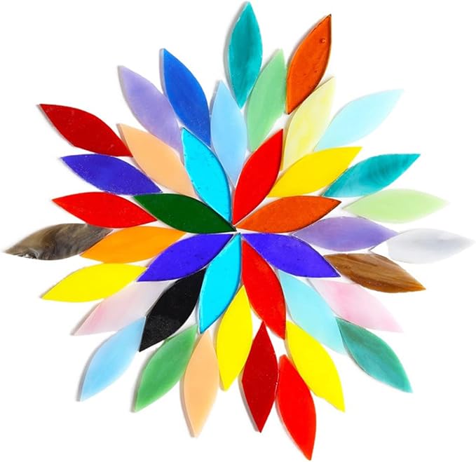 1.1x2.5 cm Glass Mosaics Pieces Stained Glass, Assorted Colors and Petal Leaves Shapes, 80pcs/100g (Dark Blue)