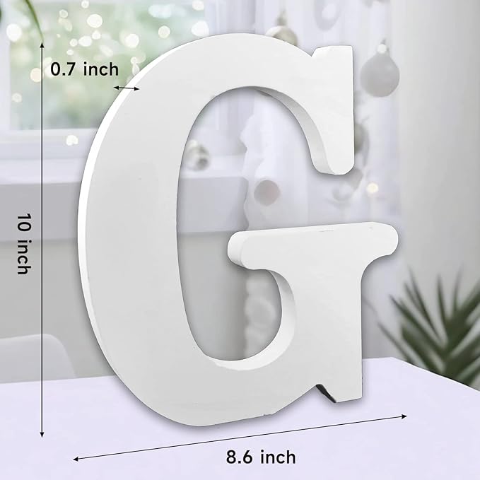 AOCEAN 10 Inch White Big Wood Letters, Unfinished Wooden Letters for Wall Decor Decorative Standing Letters Slices Sign Board Decoration for Craft Home Party Projects (G)