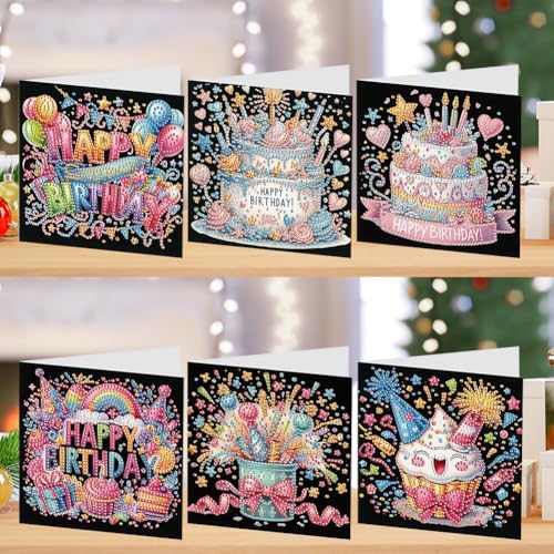 Diamond Art Painting Cards,6 Pack Gem Art Greeting Cards with Envelopes, 5D Diamond Dots Kits Birthday Cards Making Kits for Adults Family Friends Birthday Gifts(Birthday Card) - Image 3