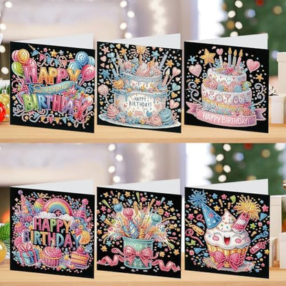 Diamond Art Painting Cards,6 Pack Gem Art Greeting Cards with Envelopes, 5D Diamond Dots Kits Birthday Cards Making Kits for Adults Family Friends Birthday Gifts(Birthday Card) - Image 3
