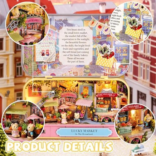 Kisoy Dollhouse Miniature with Furniture Kit, Handmade DIY House Model for Teens Adult Gift (Lucky Market) - Image 5