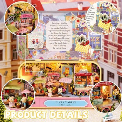 Kisoy Dollhouse Miniature with Furniture Kit, Handmade DIY House Model for Teens Adult Gift (Lucky Market) - Image 5