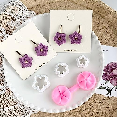 meeeyya Flower Petal Clay Cutters - Flower Polymer Clay Cutters for Earrings Making, 3pcs Cutters with 1pcs Petal Press Polymer Clay Mold for Jewelry Making - Image 2