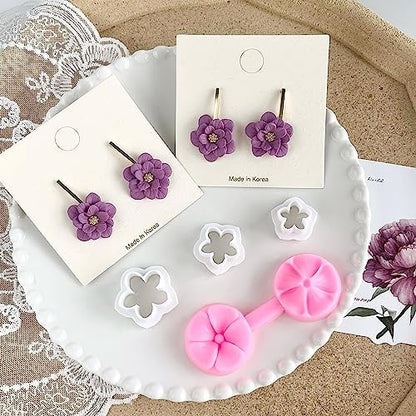 meeeyya Flower Petal Clay Cutters - Flower Polymer Clay Cutters for Earrings Making, 3pcs Cutters with 1pcs Petal Press Polymer Clay Mold for Jewelry Making - Image 2