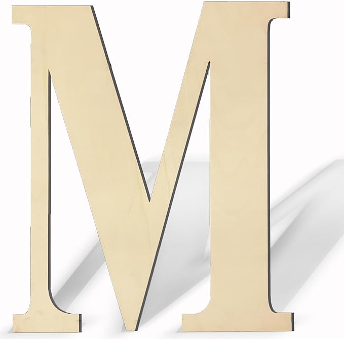 17 Inch Unfinished Wood Letter for Wall Decor, Paintable Thick Wooden Letter for DIY Craft Projects, Blank Wood Alphabet Letter for Birthday, Parties, Wedding, Christmas Home Decoration (Letter M)