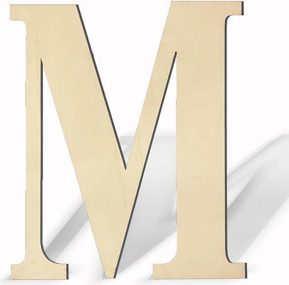 17 Inch Unfinished Wood Letter for Wall Decor, Paintable Thick Wooden Letter for DIY Craft Projects, Blank Wood Alphabet Letter for Birthday, Parties, Wedding, Christmas Home Decoration (Letter M)