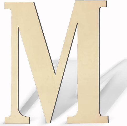 17 Inch Unfinished Wood Letter for Wall Decor, Paintable Thick Wooden Letter for DIY Craft Projects, Blank Wood Alphabet Letter for Birthday, Parties, Wedding, Christmas Home Decoration (Letter M)