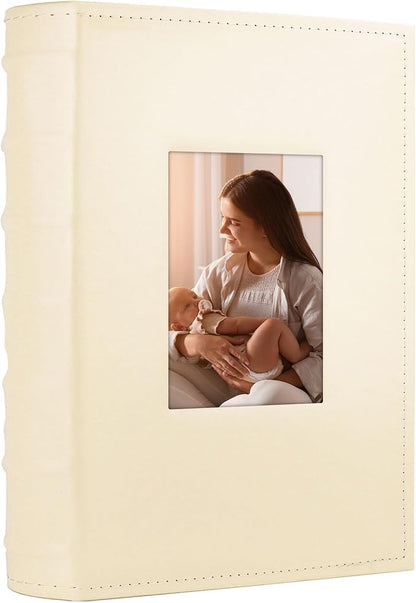 Vienrose Photo Album 4x6 300 Photos with Memo Area Leather Cover Large Capacity Slip-in Pictures Book for Wedding Baby Vacation, White