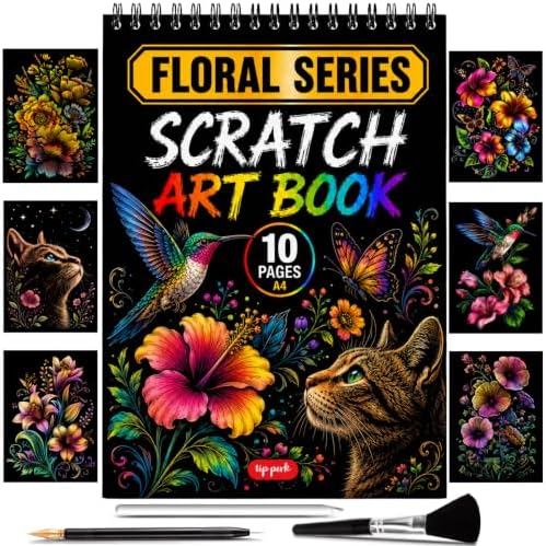 Scratch Art Book for Adults - Floral Series, 10 Rainbow Art and Crafts for Adults by TipPerk