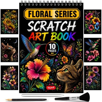 Scratch Art Book for Adults - Floral Series, 10 Rainbow Art and Crafts for Adults by TipPerk