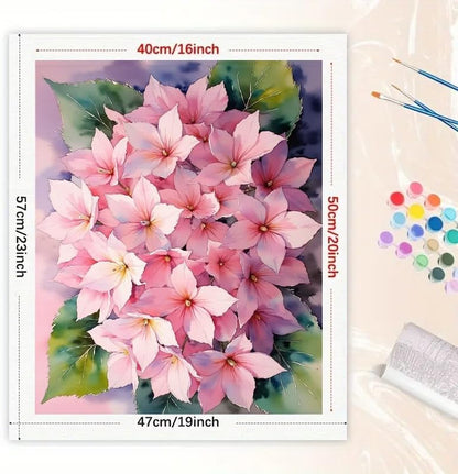Floral Paint by Numbers Kit for Adults - DIY Pink Hydrangea Blossom Painting on Canvas 16x20 Inches, Acrylic Paint Set, Suitable for Beginners, Botanical Art for Home Decoration or Gifts - Image 2