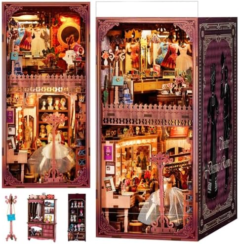 fifijoy Book Nook Kit Theater Dressing Room - DIY Miniature House 3D Wooden Puzzle Bookshelf Insert Decor, Vintage Theater Scene Dollhouse Kit for Adults & Book Lovers (with Yellow Light) by fifijoy