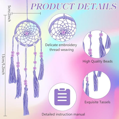 INFUNLY 24 Set DIY Small Dream Catcher Kit Candy Colors Round Mini Dream Catcher Kit Handmade Dreamcatcher Kit with Instructions Boho Hanging Ornament Making Kit for Bedroom Car Mirror Keychain Bag