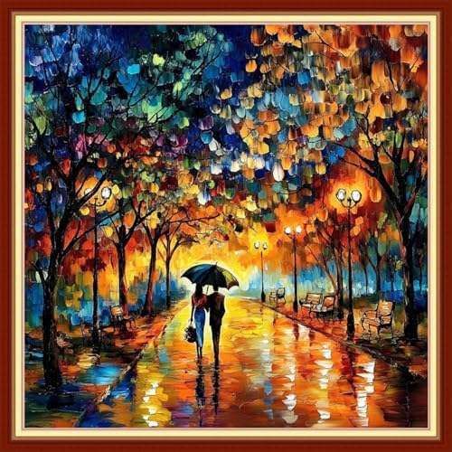 Redxing Stamped Cross Stitch Kits Embroidery kit for Beginners Adults Full Range of Embroidery Patterns Starter Kits DIY Printed Cross Stitch Kits Needlepoint Kits 11CT-Strolling Nights 18x18 inch by RedxingStampedCrossStitchK