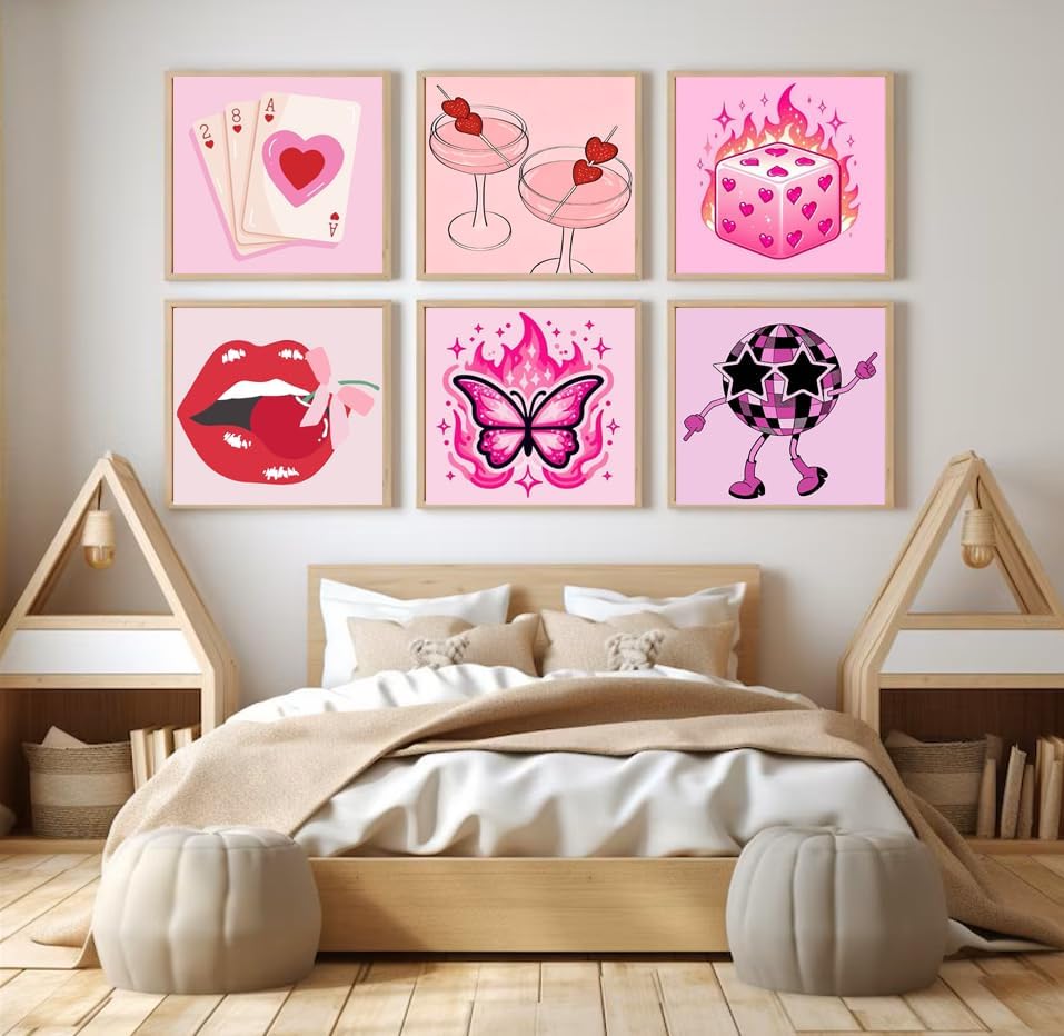 6 Pack Framed Adult Paint by Number Beginners with Wooden Easel,Pink Vintage Adults' Paint-by-Number Kits,Retro DIY Acrylic Paint Kit with Frame,Easy Paint by Numbers Canvas for Decor 8x8 inch - Image 5
