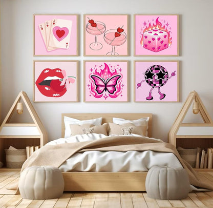6 Pack Framed Adult Paint by Number Beginners with Wooden Easel,Pink Vintage Adults' Paint-by-Number Kits,Retro DIY Acrylic Paint Kit with Frame,Easy Paint by Numbers Canvas for Decor 8x8 inch - Image 5