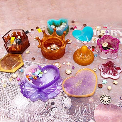 EuTengHao Resin Molds 43Pcs Silicone Molds for Resin, Epoxy Crown Shape Mold Heart Shape Mold with Mica Powder for Storage Box Jewelry Trinket Container DIY Resin Casting Crafts - Image 2