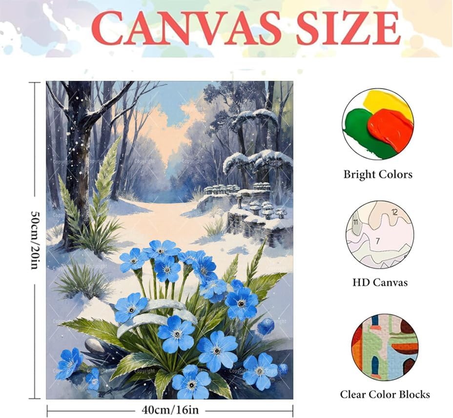 Winter Paint By Numbers Kit For Adults - Diy Blue Flowers Snowy Path Painting On Canvas 16X20 In, Acrylic Paint Set, Suitable For Beginners, Wall Art Decor Art For Home Decoration Or Gifts, Unframed - Image 2