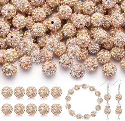 160pcs 10mm Rhinestone Beads for Jewelry Making, Light Peach AB Shiny Round Disco Beads Bulk, Sparkle Crystal Clay Christmas for Bracelet Baseball Necklace Earring Crafting and DIY by TINKRSTUFF
