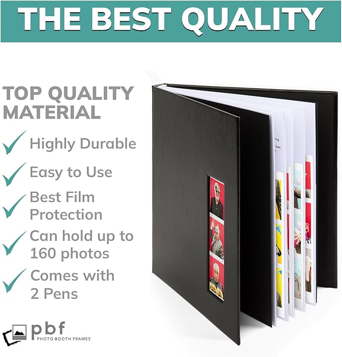 PBF (10 Pack) Photo Booth Album, Guest Book with 2x6 Clear Picture Inserts, Black Cover with Plastic Sleeves & White Pages, Scrapbook Album for Photo Strips, Memory Book, Wedding, and Baby Showers