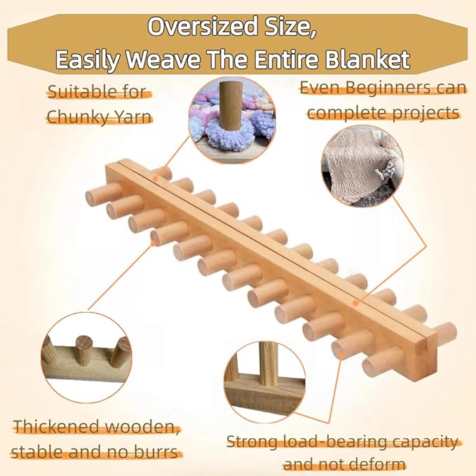 Yarniss 47" Chunky Blanket Loom Kit, Wooden Knitting Loom Frame for Hand, Thick Yarn Knitting Tools for Beginner 2 Packs,Nature Wood Loom Blanket