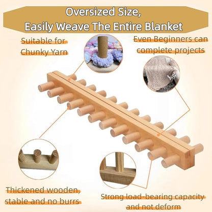 Yarniss 47" Chunky Blanket Loom Kit, Wooden Knitting Loom Frame for Hand, Thick Yarn Knitting Tools for Beginner 2 Packs,Nature Wood Loom Blanket